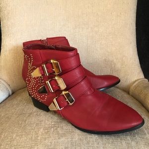Forever 21 Red Leather Studded Booties